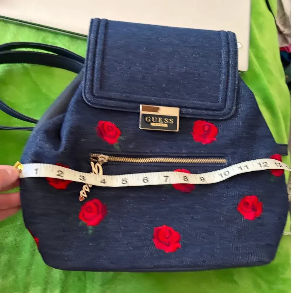 GUESS Blue Denim Backpack Bag Roses Casual Boho